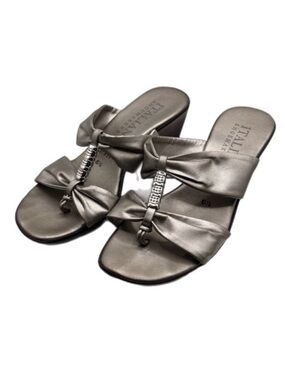 Italian Shoemakers | Metallic Silver Sandals Open Toe Wedge Heels